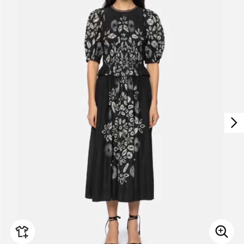 Sea Black And Cream Puff Sleeve A-Line Midi Dress